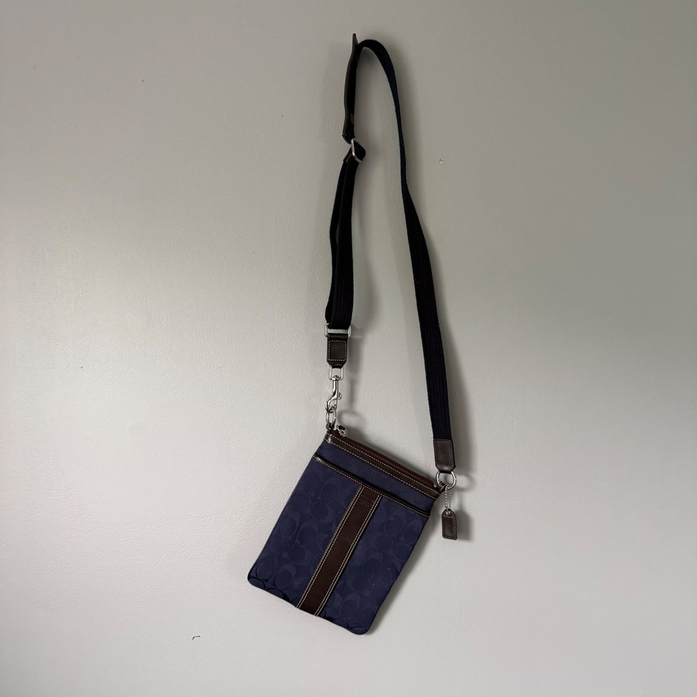 Y2K Navy Blue Signature Jacquard Coach Crossbody Bag Small